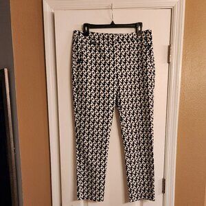 Adrianna Papell Size 8 Ankle Pant Black White Geometric Print Stretch Like New